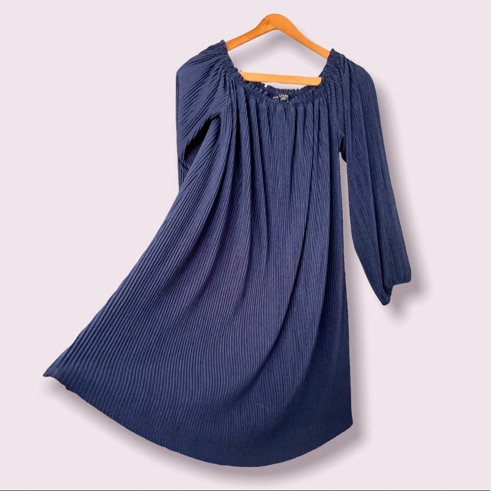 Off-the-shoulder Navy Ribbed Mini Dress by One Clothing (Host Pick)